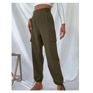 Olive Drawstring Ankle Cargo Pants